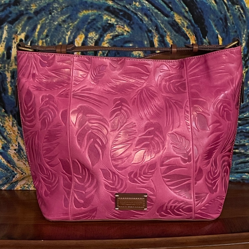 Tignanello Sangria Pink tropical embossed hobo